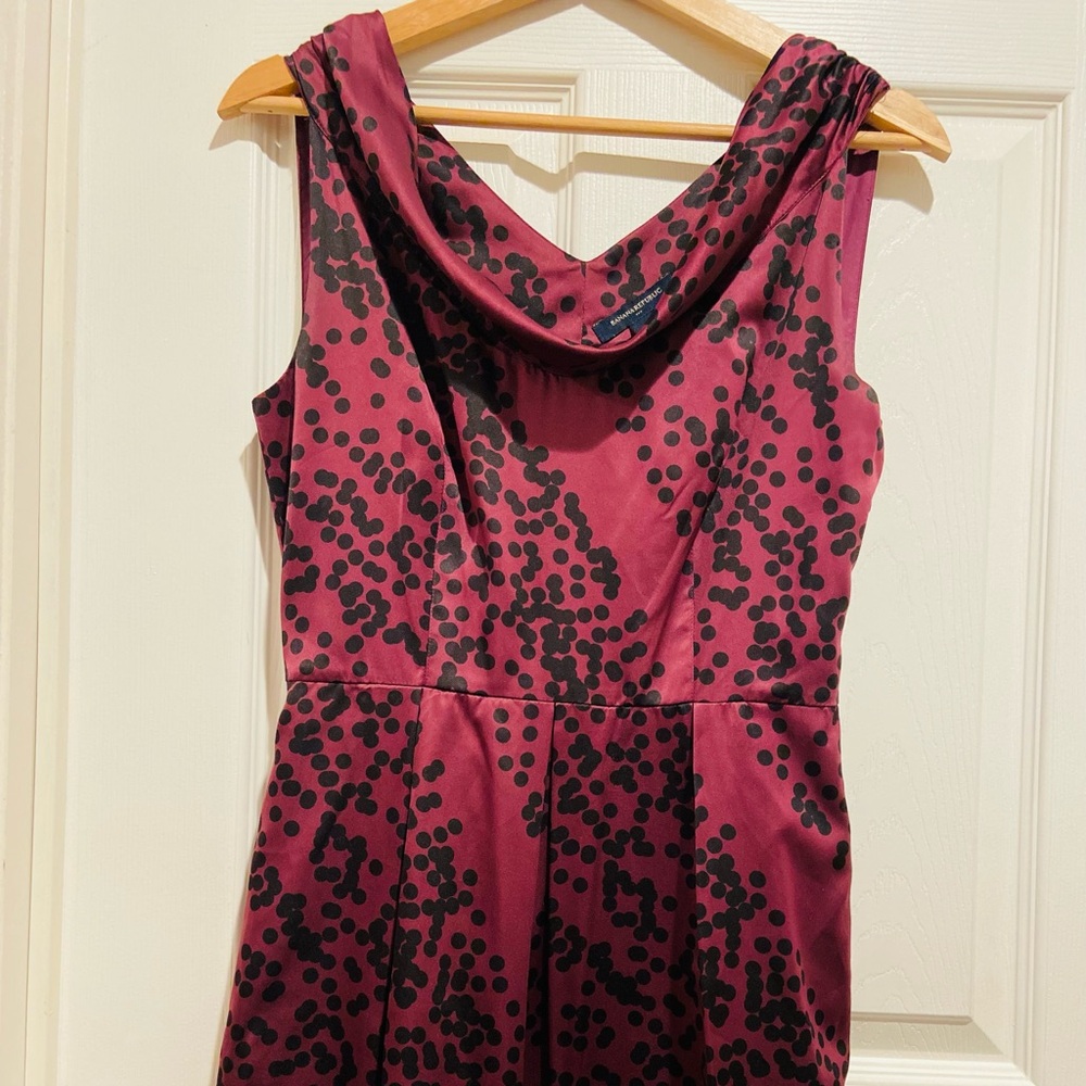 Banana Republic Burgundy Midi Dress with Black Dot Print